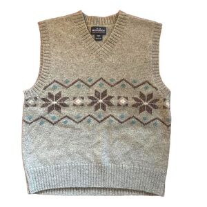 Vintage Woolrich 100% Wool Nordic Flare Sweater Vest Color:Khaki Size:Large